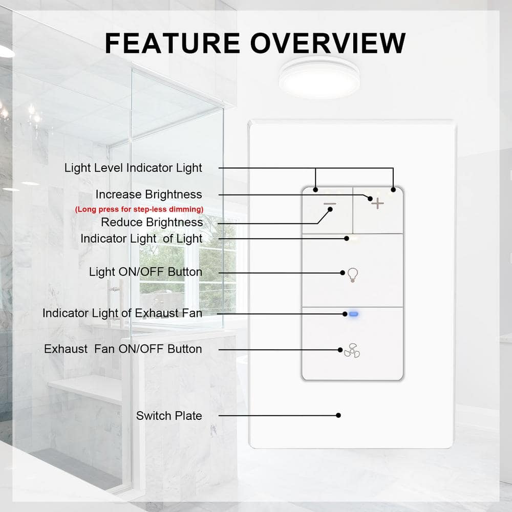 White Tamper Resistant Dimmer Switch for Bathroom Fan and Light