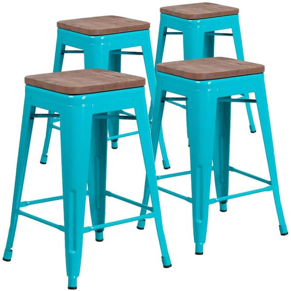 Carnegy Avenue 24 in. Crystal Teal-Blue Bar Stool (Set of 4)