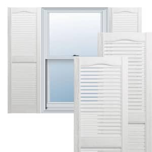 12 in. W x 42 in. H TailorMade Vinyl Cathedral Top Center Mullion, Open Louver Shutters Pair in White