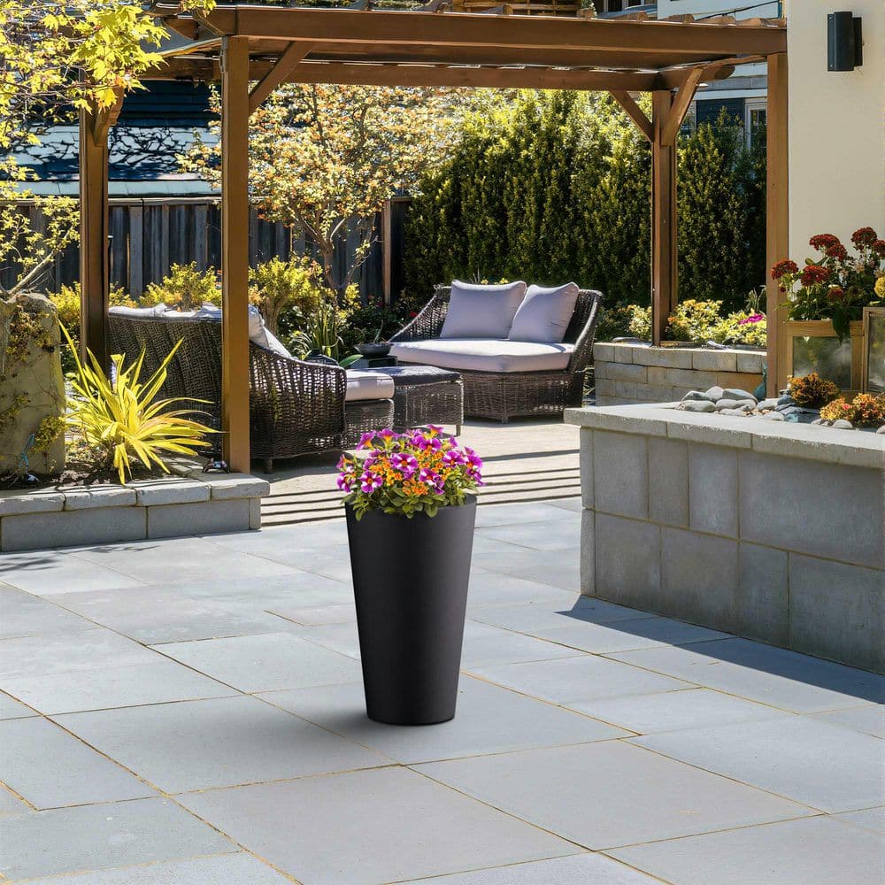 12 in. Large Charcoal Black (Enhanced Interior) Concrete Round Planter / Pot with Drainage Holes price history on PriceWatchPro