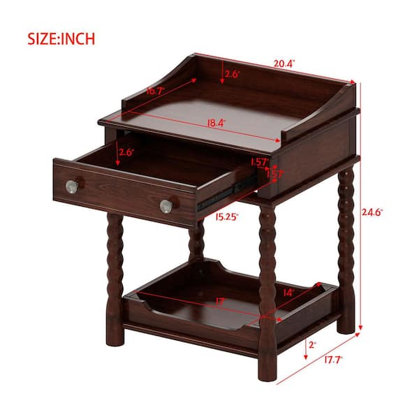 Noble House Neville Retro Walnut 1-Drawer Wood Nightstand with