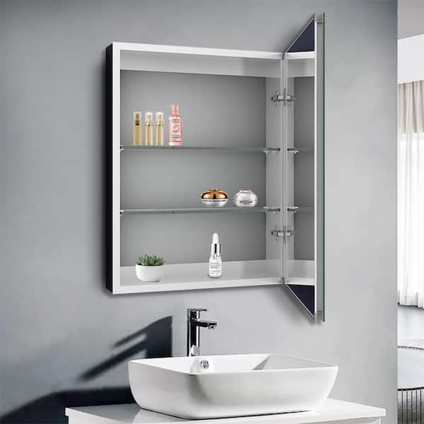 Stainless Steel Silver Corner Mount Medicine Cabinet with 3 Storage Sh –  MyGift