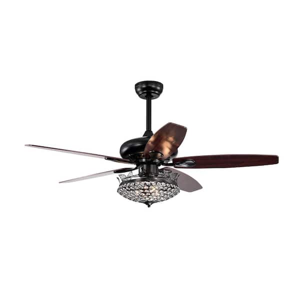 Modland Light Pro 52 in. Indoor Black Crystal Modern Ceiling Fan with Remote, AC Motor