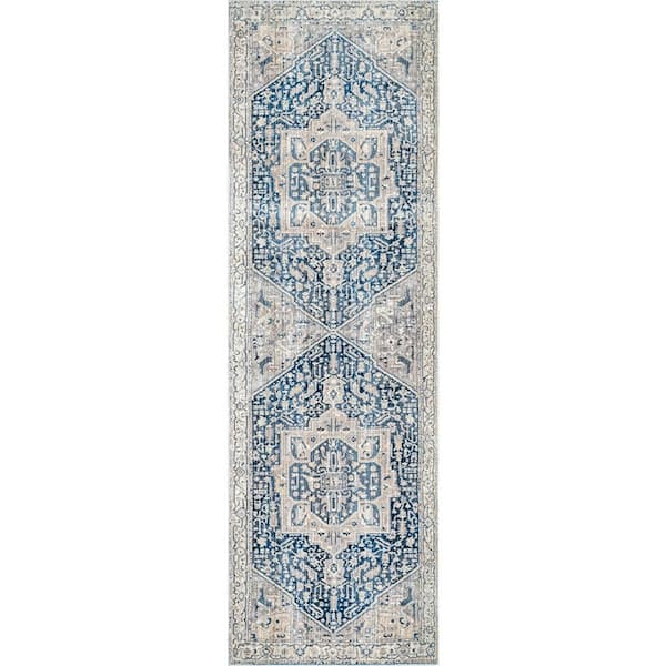 nuLOOM Ehtel Medallion Fringe Gray 3 ft. x 10 ft. Runner Rug
