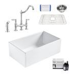 Bradstreet II All-in-One Fireclay 30 in. Single Bowl Farmhouse Kitchen Sink with Pfister Bridge Faucet and Drain
