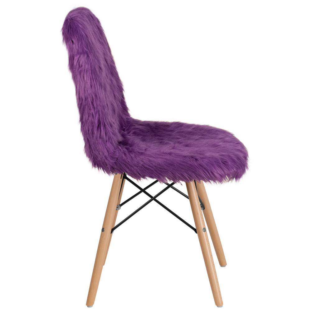 Purple Faux Fur and Beechwood Accent Chair with Metal Bracing