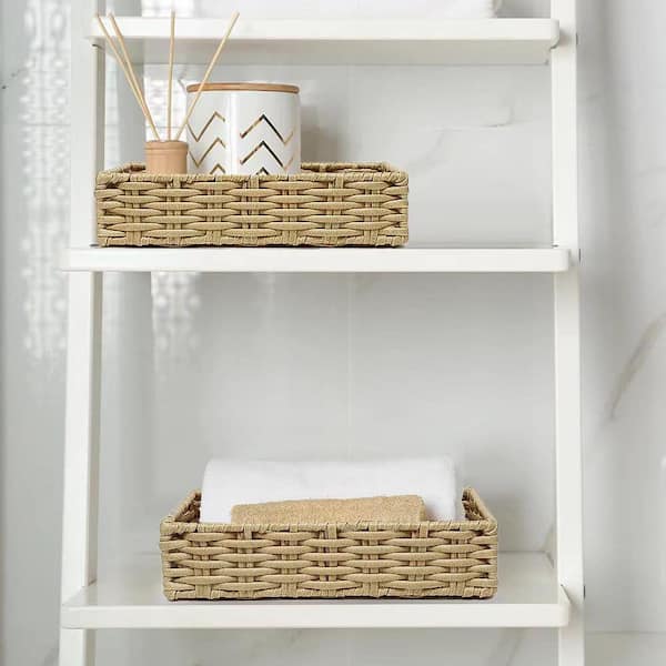 Dracelo Brown Bathroom Storage Organizer Tray Toilet Paper Storage Basket, Towel Bread Baskets for Kitchen Organizing