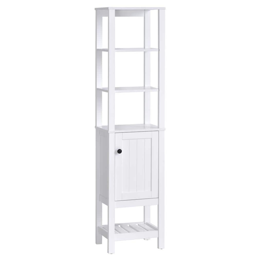 HOMCOM White Bathroom Storage Tall Freestanding Wood Cabinet Organizer ...