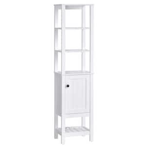 White Bathroom Storage Tall Freestanding Wood Cabinet Organizer Tower with Shelves and Compact Design