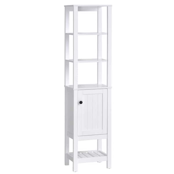 HOMCOM White Bathroom Storage Tall Freestanding Wood Cabinet Organizer Tower with Shelves and Compact Design