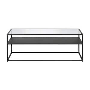 Ada 46 in. Blackened Bronze Rectangle Glass Top Coffee Table with Shelf