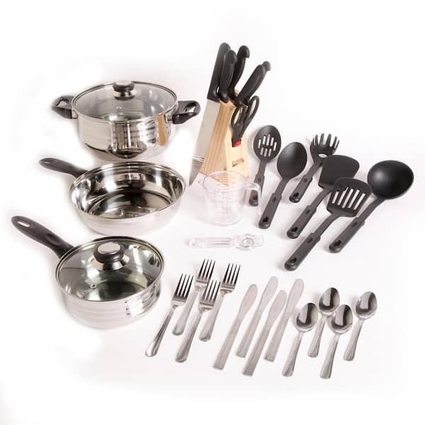 Gibson Home Total Kitchen Lybra 32-Piece Stainless Steel Cookware Set