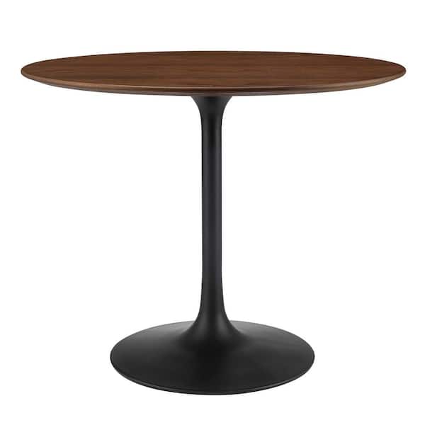MODWAY Lippa Round Modern Black Walnut Wood Grain 36 in. Pedestal Dining Table with Seating capacity of 2