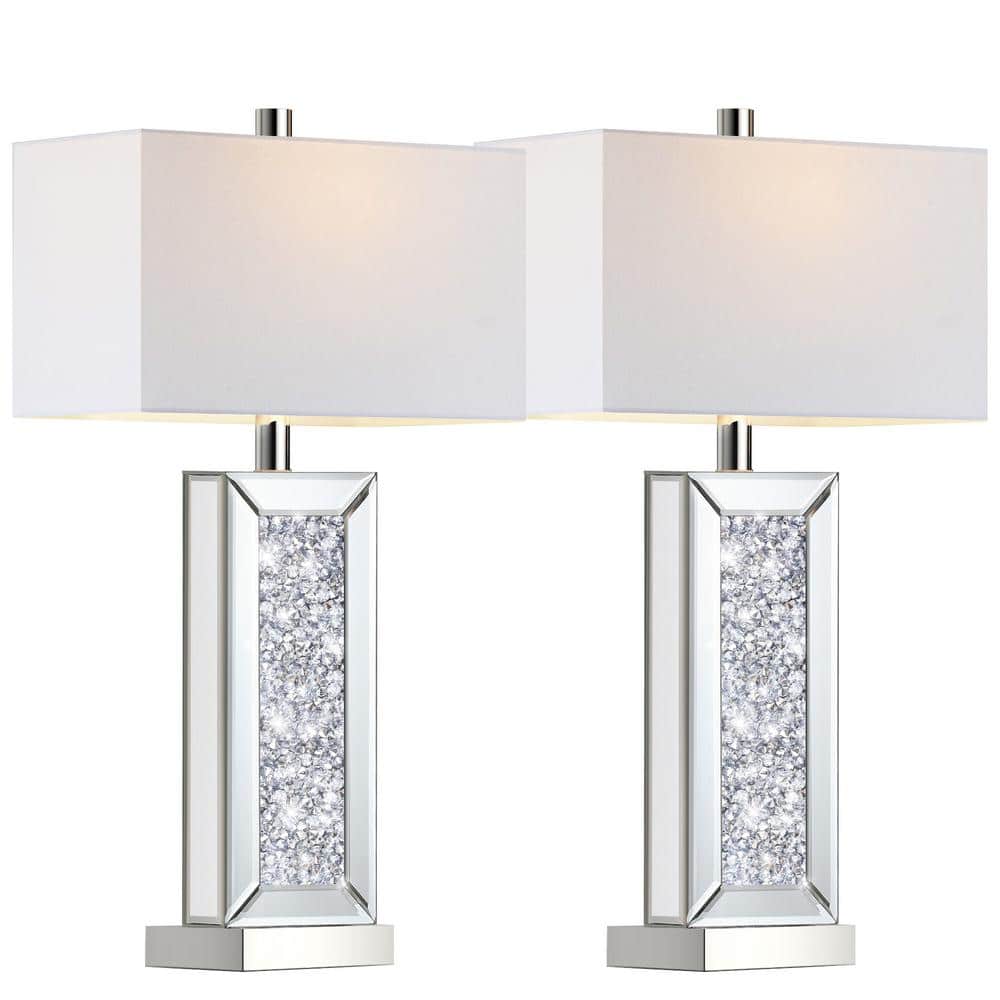 25 in. Diamond Crystal Table Lamp w/ USB C+A Port, 3-Way Dimmable Silver Mi