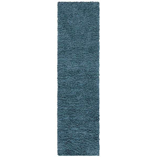 Venus Shag 2 ft. x 10 ft. Blue Solid Color Runner Rug