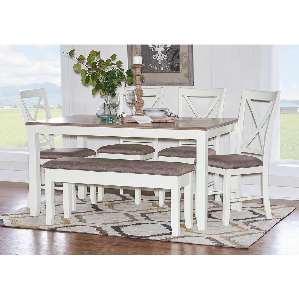Rustic Taupe and Vanilla White 6-Piece Dining Set with Storage Bench