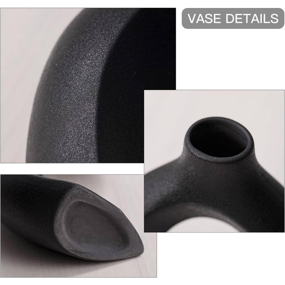 Black Ceramic Donut Shaped Decorative Vase Set of 2