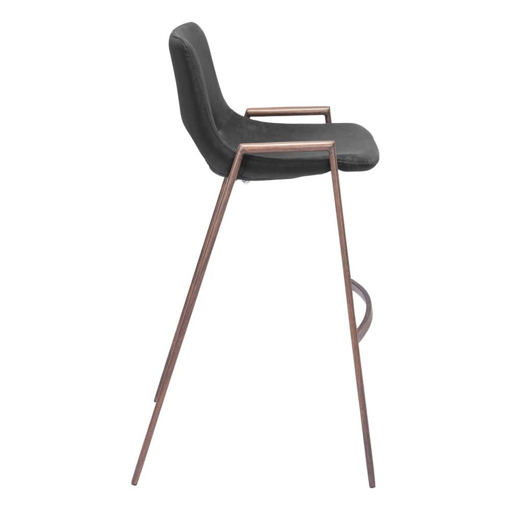 Black Faux Leather and Wood Bar Stool