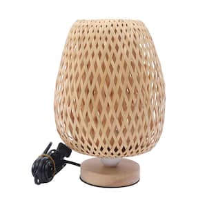 8.66 in. Beige Table Lamp for Living Room Desk Decoration Bedside with Weaving Natural Bamboo Shade