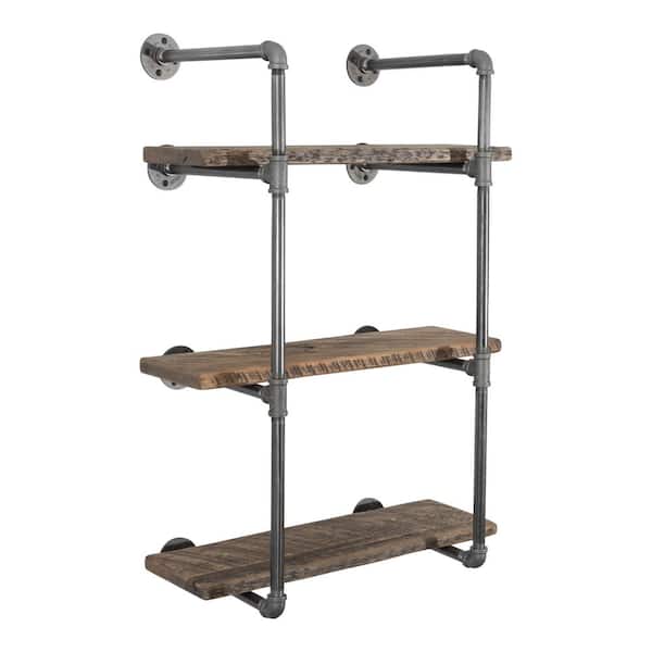 PIPE DECOR 1/2 in. x 11.75 in. D x 35 in. H Black Steel Pipe Wall Mounted 3-Tier Shelf Kit