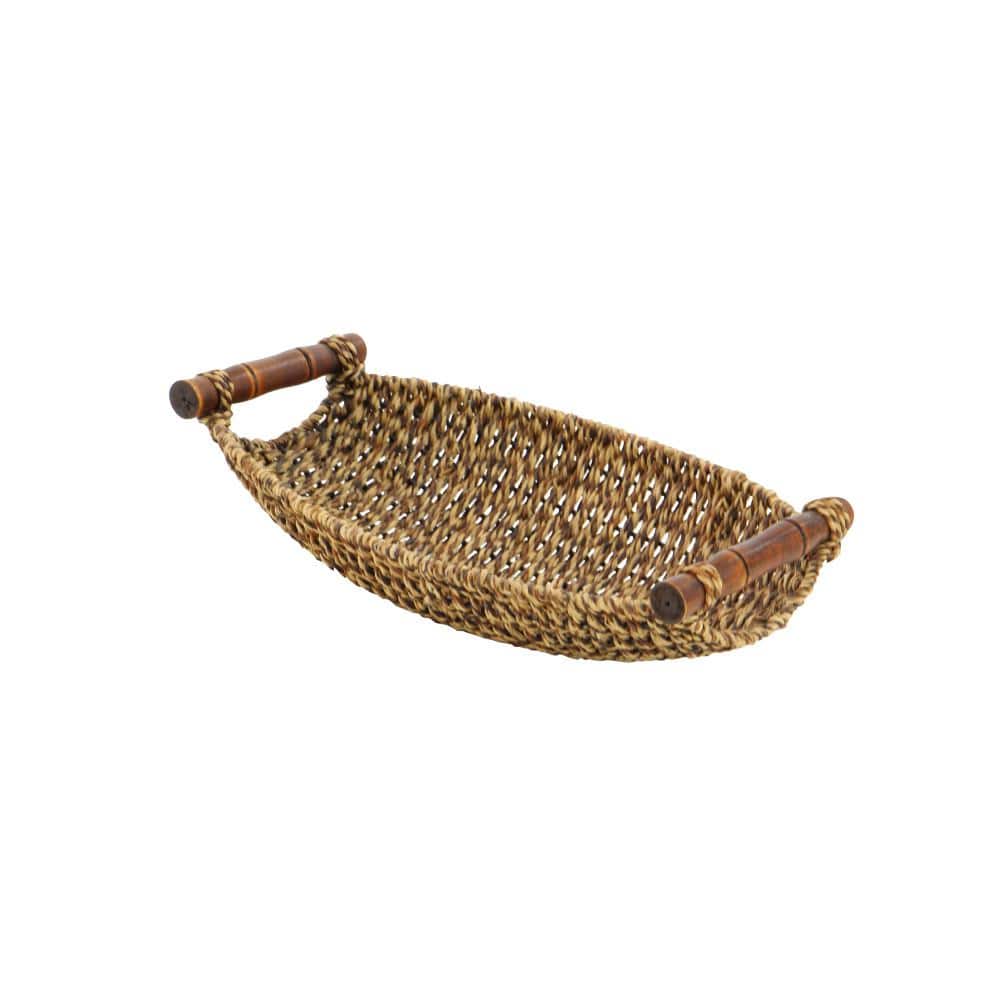 Coastal Charm Seagrass Oval Storage Basket with Metal Handles