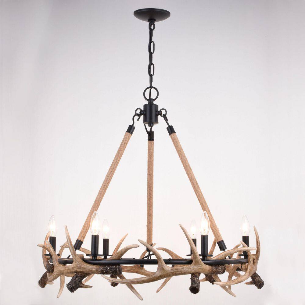 Breckenridge Rustic 30.5'' Bronze Antler Chandelier with Rope Accents