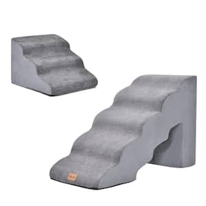 22 in. and 11 in. Foam Pet Stairs Set with 5-Tier and 3-Tier Dog Ramps -Gray