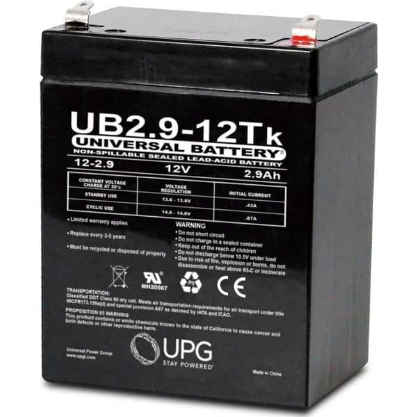 12-Volt 2.9 Ah F1 Terminal Sealed Lead Acid (SLA) AGM Rechargeable Battery
