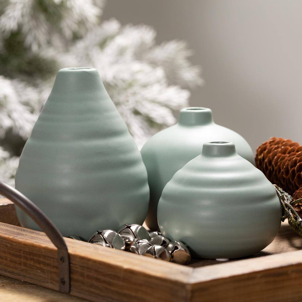 Sage Matte Ceramic Bud Vase Trio Set - Modern Home Accent