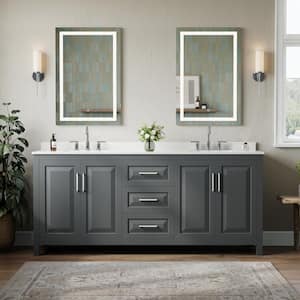 Daria 80 in. Double Freestanding Dark Gray Bath Vanity with White Cultured Marble Top
