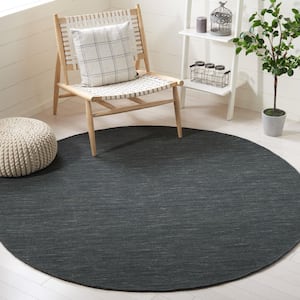 Kilim Charcoal/Grey 6 ft. x 6 ft. Solid Color Round Area Rug