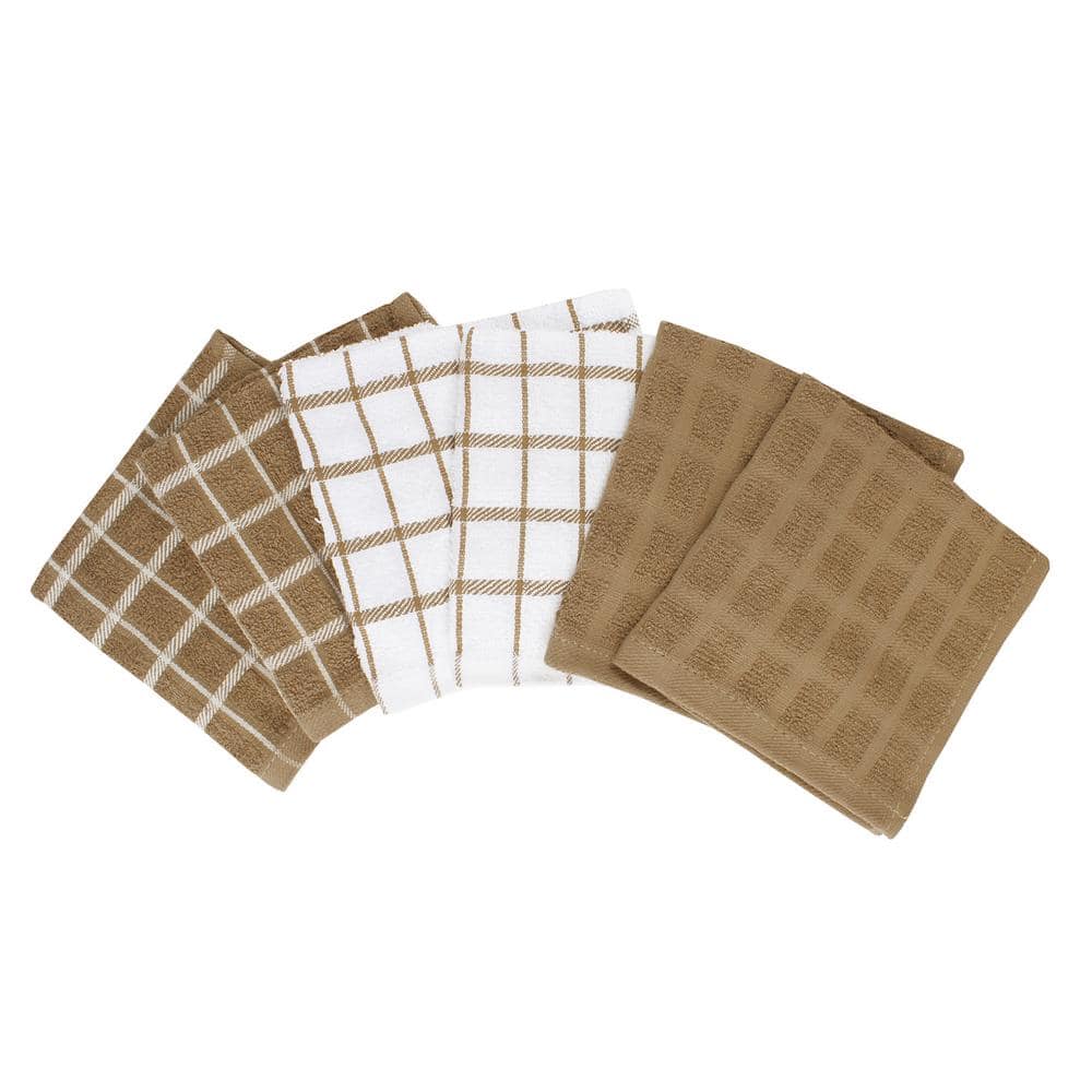 Mocha and White Terry Cotton Dish Cloth Set, 6-Pack