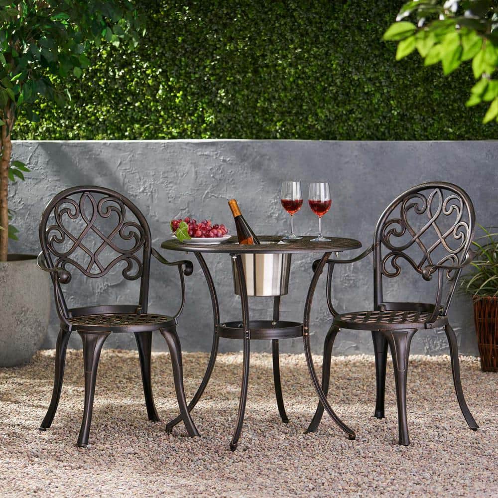 3-Pieces Aluminium Outdoor Bistro Set Anti-Rust Patio Bistro Table Set Roun