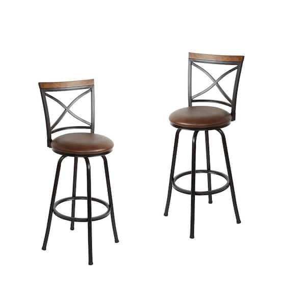 Silverwood Frankie 36 in. Cognac Cushioned Adjustable Height Swivel Bar Stool (Set of 2)