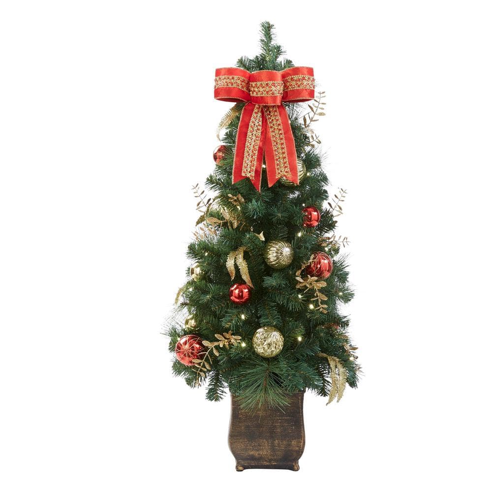 Home Accents Holiday 4 ft. PreLit New Plaza Potted Artificial Christmas Tree with 50 Lights
