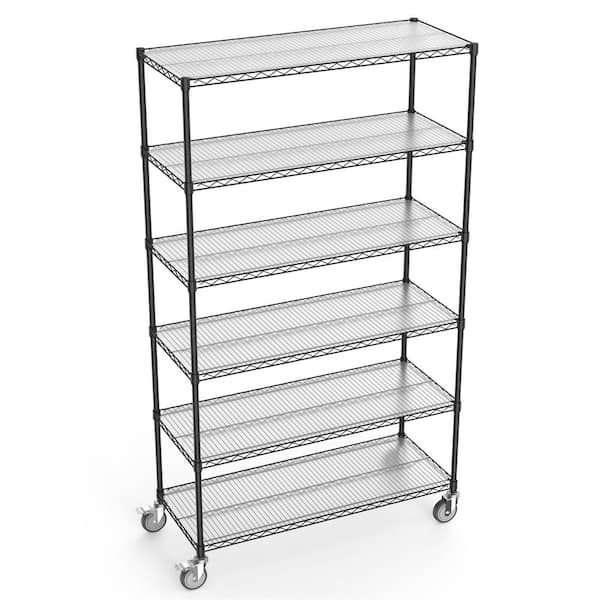 FUNKOL 7-Layer Metal Black Kitchen Organizers Storage Rack with Wheels, Adjustable Height, Suitable for Kitchen, Living Room