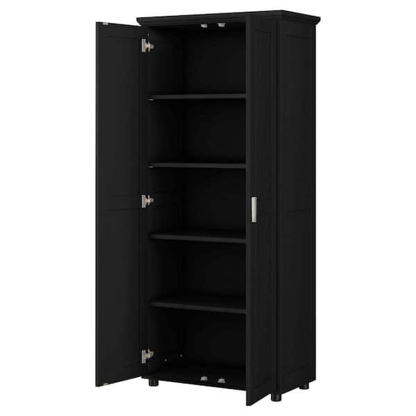 29 in. W x 15 in. D x 71 in. H Black Bathroom Linen Cabinet
