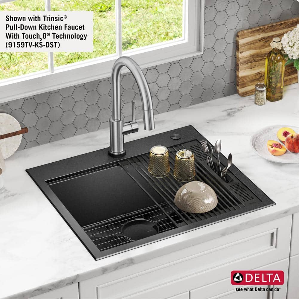 Delta Rivet 25" Black Stainless Steel Single Bowl Workstation Kitchen Sink