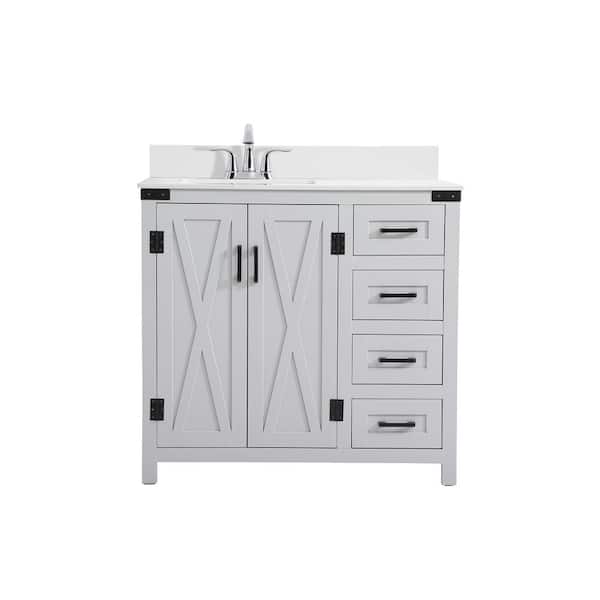 Unbranded Simply Living 36 in. W x 19 in. D x 34 in. H Bath Vanity in Grey with Ivory White Engineered Marble Top