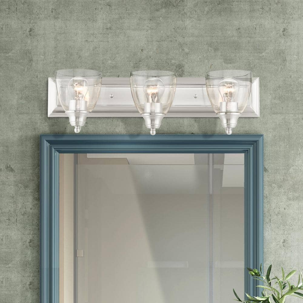 Elegant Brushed Nickel 3-Light Vanity Sconce with Hand Blown Glass Shades