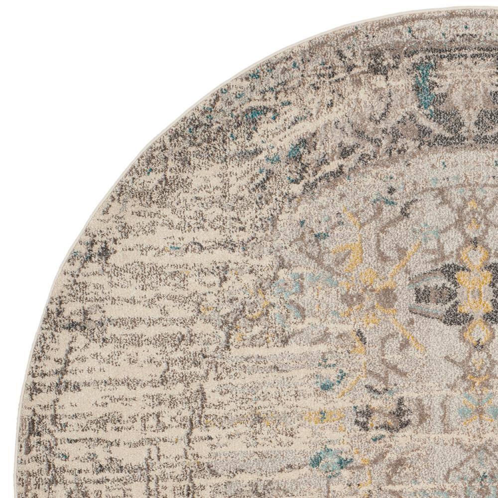 Elsdon 9' Round Grey Floral Synthetic Area Rug