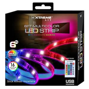 6 ft. Multi-Color LED Strip, Customizable With Remote, 16 Color and 4 Modes, Ideal For Device Backlighting