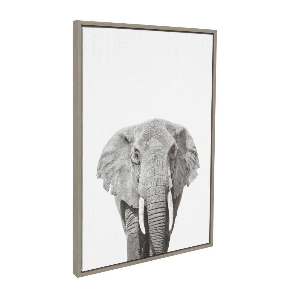 Gray Framed Canvas Elephant Portrait Print, 23x33