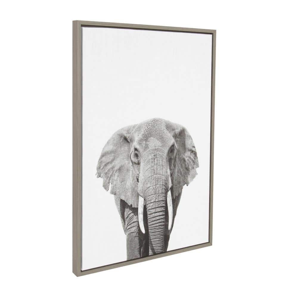 Gray Framed Canvas Elephant Portrait Print, 23x33