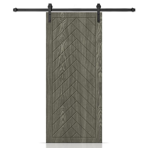 CALHOME 24 in. x 84 in. Hollow Core Weather Gray Stained Oak Veneer Composite Interior Sliding Barn-Door with Hardware Kit