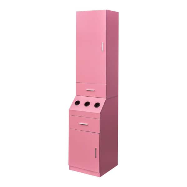 15.75 in. W x 17.72 in. D x 71.26 in. H Pink Linen Cabinet Salon Station, Barber Stations with 3-Hot Tool Holders