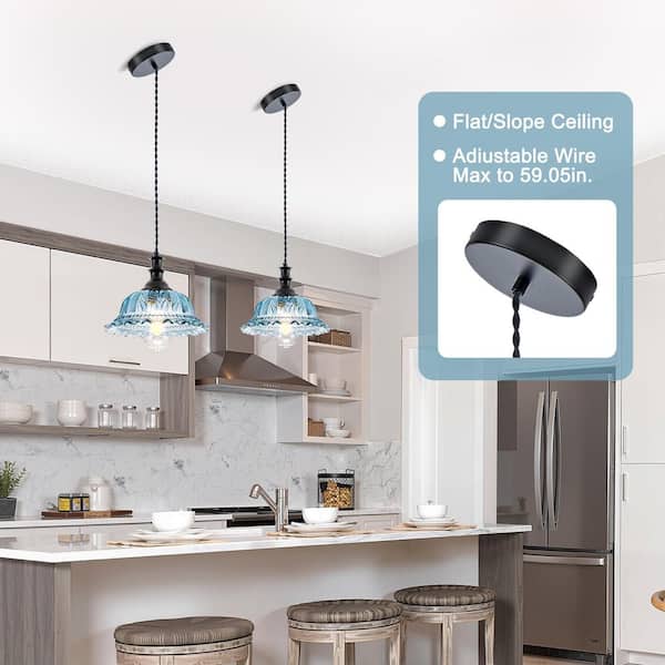 Merbotin RayHome 9.84in. 1-Light Vintage Blue Hanging Pendant