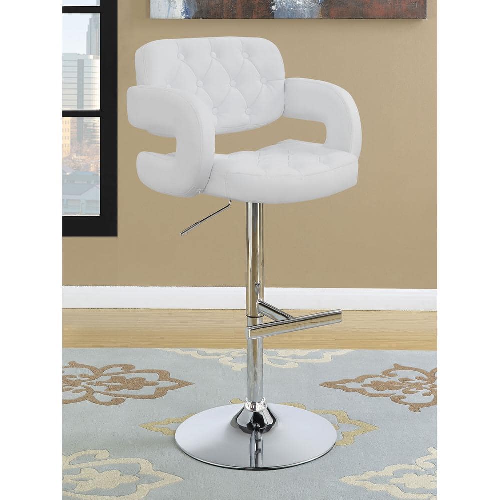 White Adjustable Swivel Bar Stool with Chrome Base