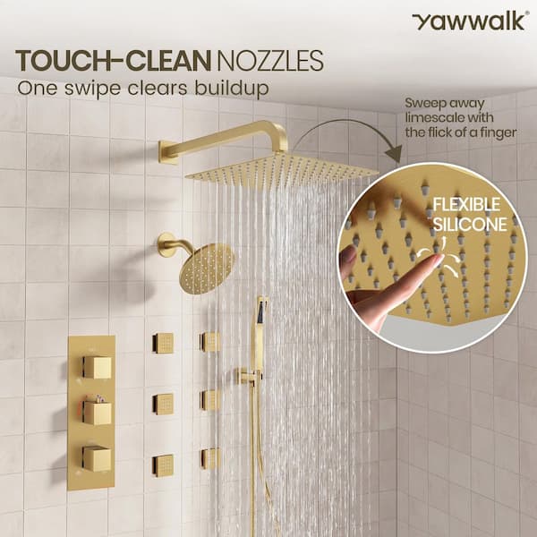 YAWWALK Thermostatic Triple Handles 8-Spray Dual Shower Head