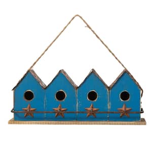 17 in. L Retro Blue Distressed Solid Wood Birdhouse with Perch (KD)